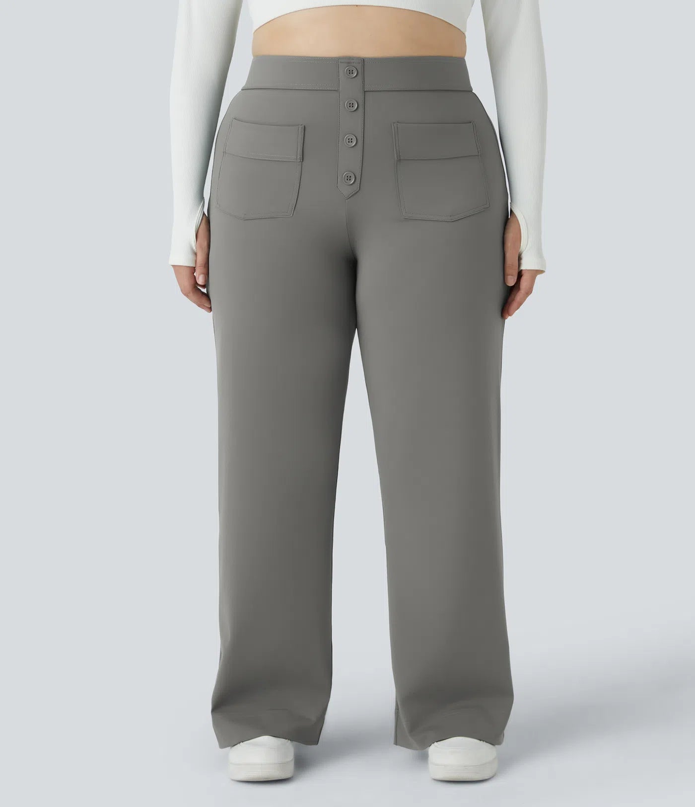 High Waisted Button Casual Pants