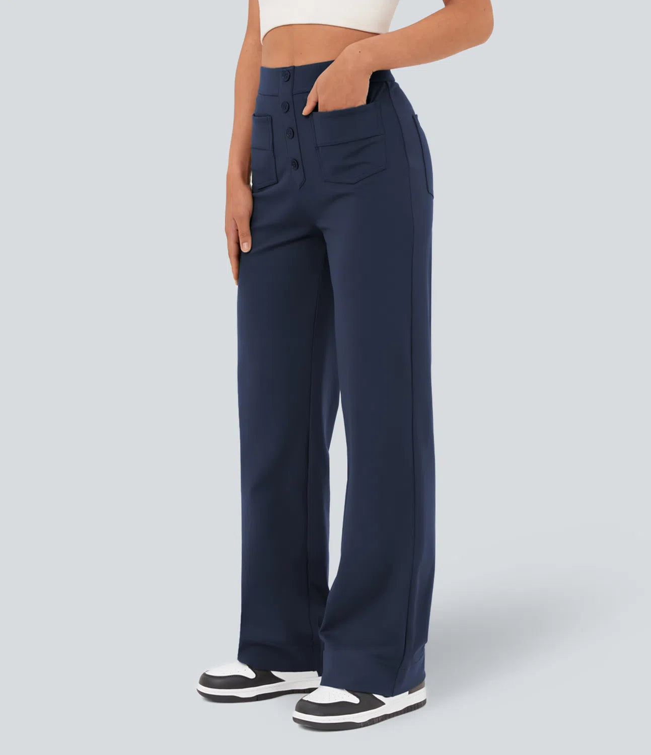 High Waisted Button Casual Pants