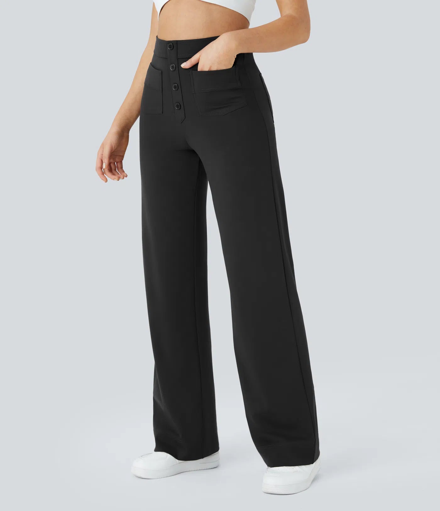 High Waisted Button  Casual Pants