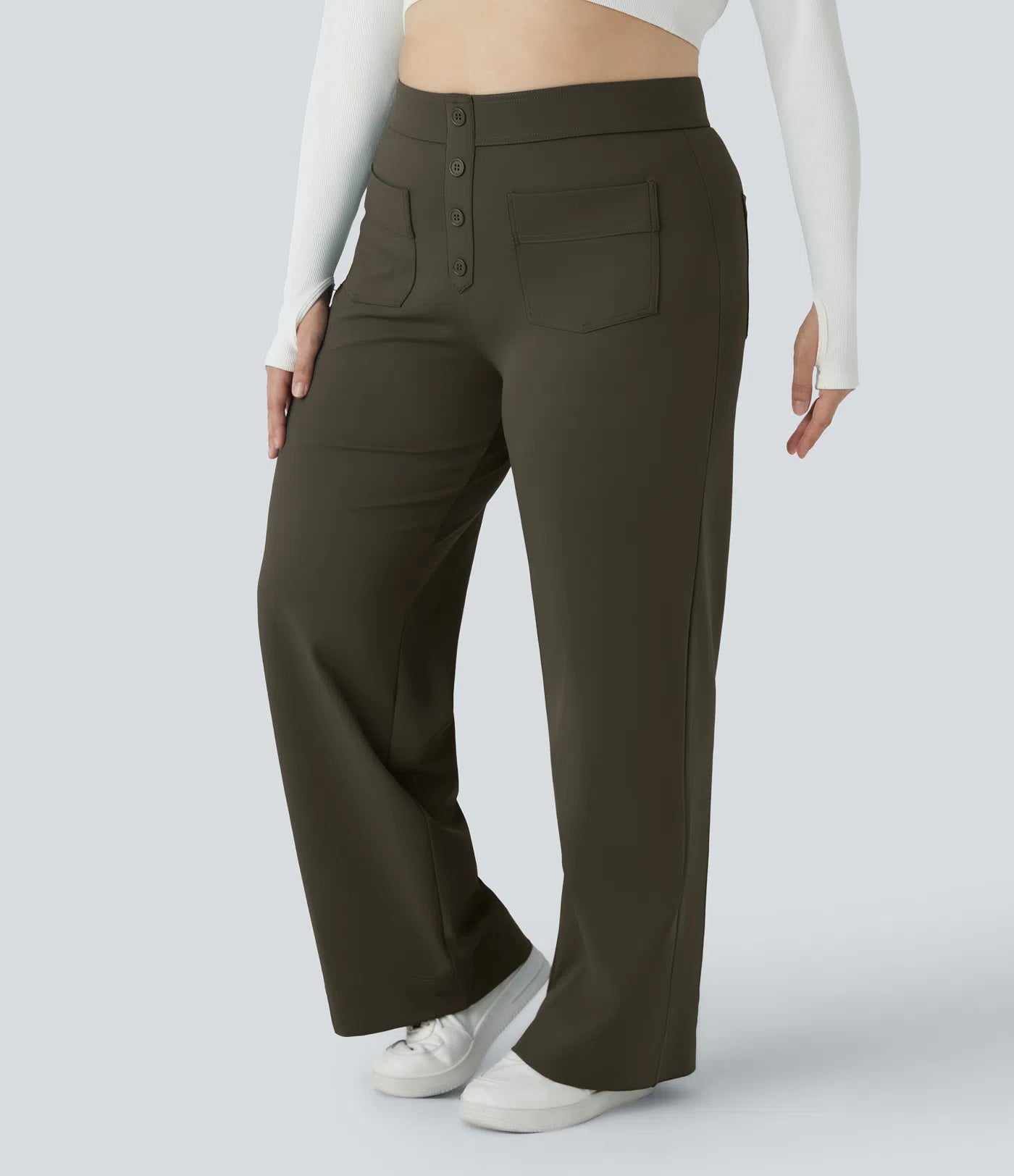 High Waisted Button Casual Pants