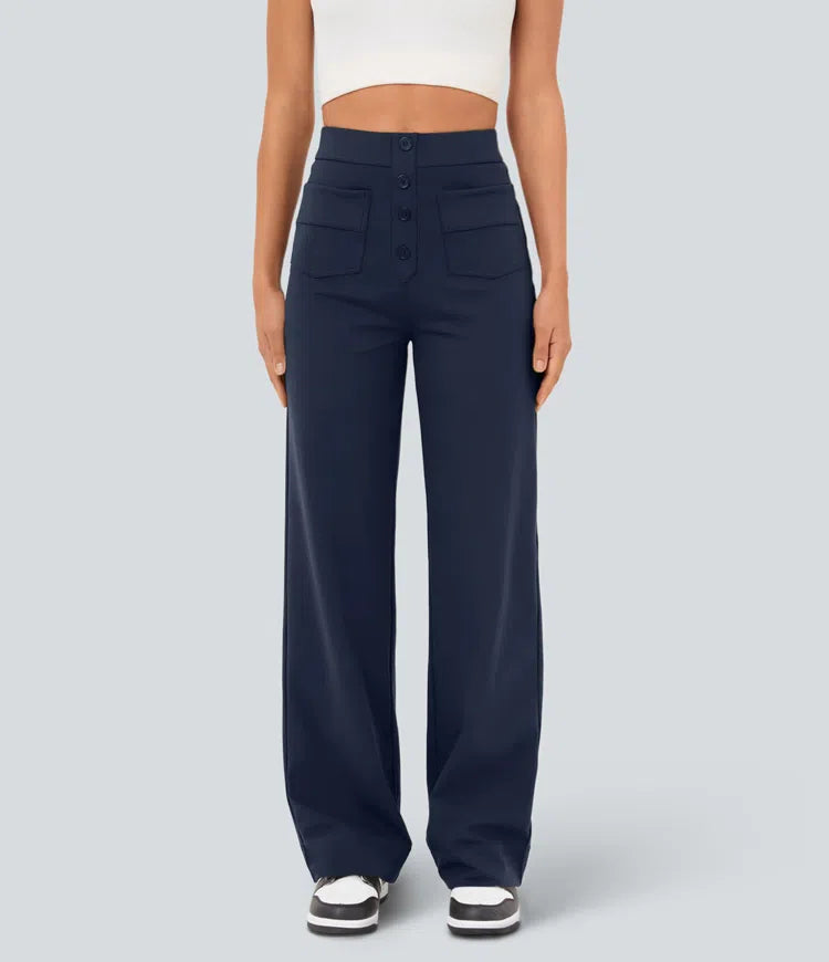 High Waisted Button Casual Pants