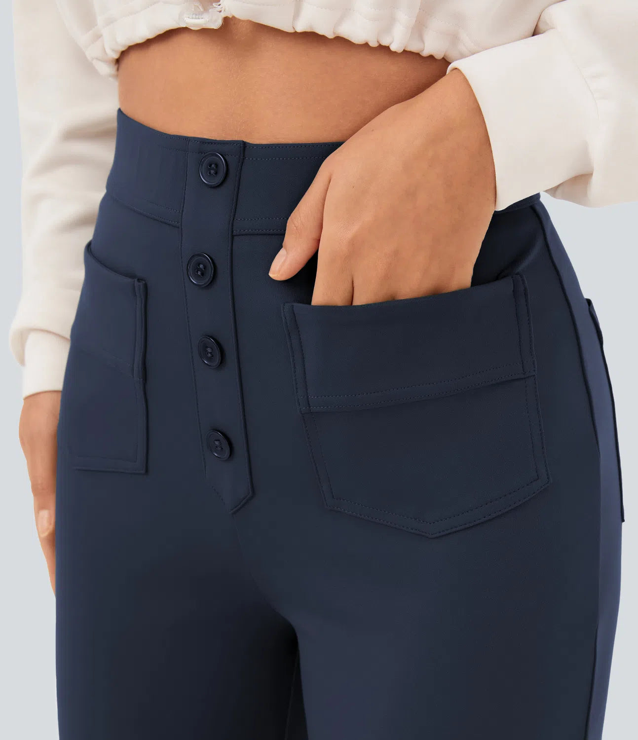 High Waisted Button Casual Pants