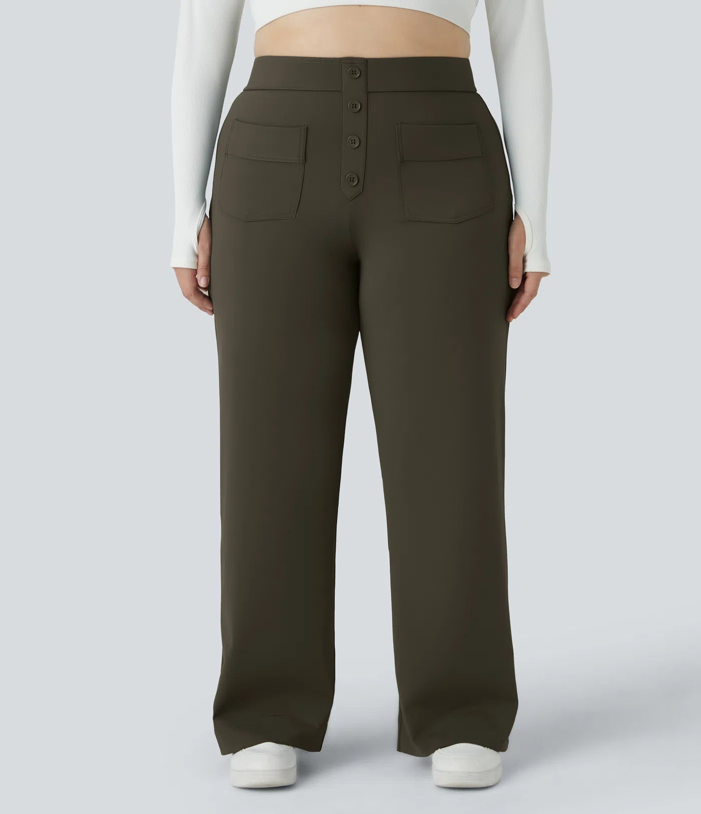 High Waisted Button Casual Pants