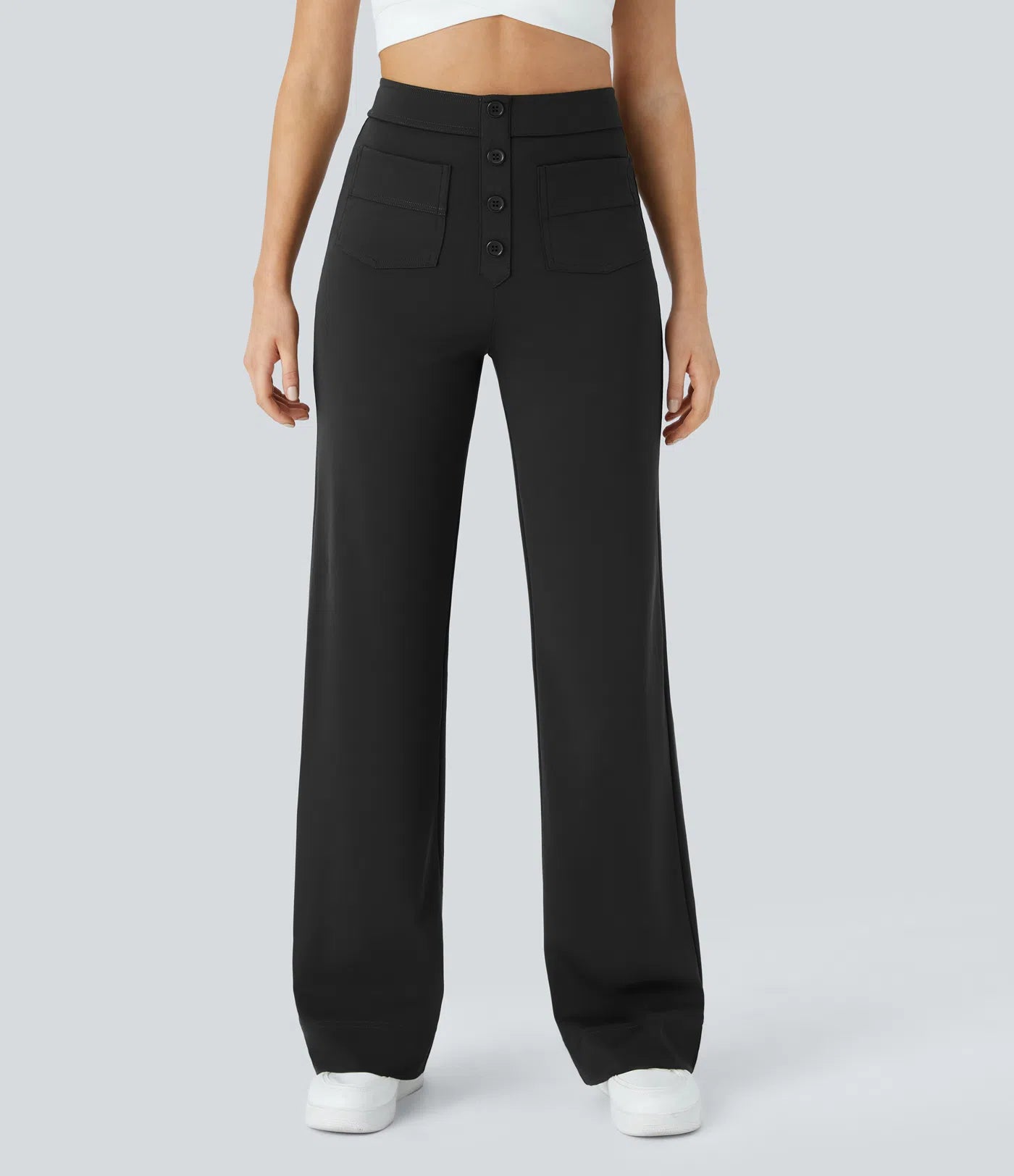 High Waisted Button  Casual Pants